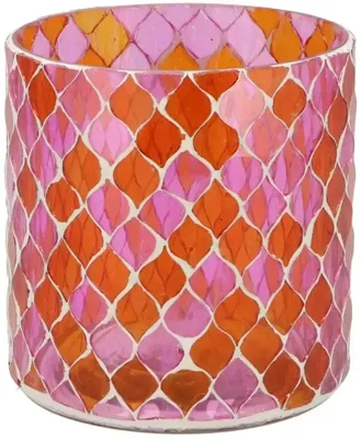 Daan Kromhout Design theelichthouder glas glowing mosaic 10x10cm fuchsia, oranje