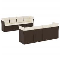 9-delige Loungeset met kussens poly rattan bruin - thumbnail