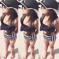 Schattige Baby Girl Bikini gestreept driehoek Bow badpak trotse prinses Beachwear Size:110(Black) - thumbnail