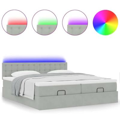 Ottoman bed met matrassen en LED's 180x200cm fluweel lichtgrijs