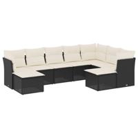 10-delige Loungeset met kussens poly rattan zwart - thumbnail