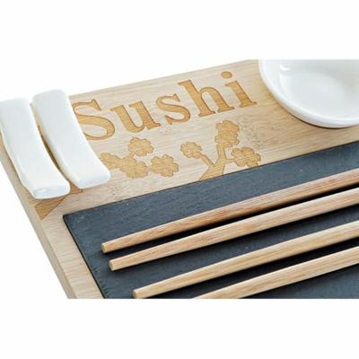 Sushi set DKD Home Decor PC-186227 Wit Zwart Natuurlijk Bamboe Raad van bestuur Modern Orientaals 28,5 x 18,5 x 2,6 cm (9 Onderd