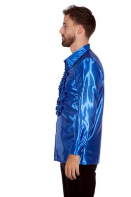 Ruchesblouse satijn kobalt Kevin