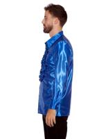 Ruche blouse satijn kobalt - thumbnail