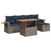 6-delige Loungeset met kussens poly rattan acacia grijs - thumbnail