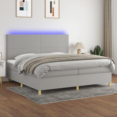 Boxspring met matras en LED stof lichtgrijs 200x200 cm