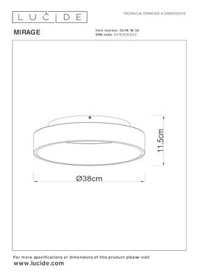 Lucide MIRAGE - Plafonnière - Ø 38 cm - LED Dimb. - 1x22W 2700K - Zwart - thumbnail