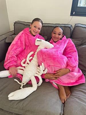 Draagbare deken met capuchon & mouwen - kind - roze