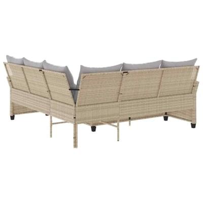 Loungebank met kussens L-vormig poly rattan beige