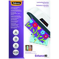 Fellowes lamineerhoes Enhance80 zelfklevend ft A4, 160 micron (2 x 80 micron), pak van 100 stuks - thumbnail