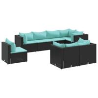 8-delige Loungeset met kussens poly rattan zwart - thumbnail