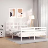 Bedframe met hoofdbord massief hout wit 160x200 cm - thumbnail