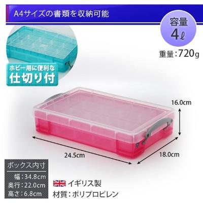 Really Useful Box opbergdoos 4 liter met 2 dividers, transparant helroze Really Useful Box opbergdoos 4 liter met 2 dividers, transparant helroze