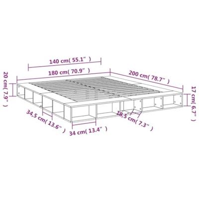 Bedframe bewerkt hout grijs sonoma eikenkleurig 180x200 cm