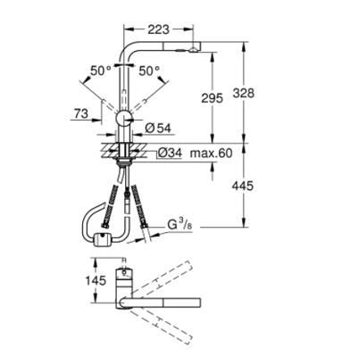 Keukenmengkraan GROHE Minta L-Uitloop Uittrekbare Dual Spray Hard Graphite Geborsteld