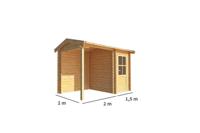 Blokhut, tuinhuisje met overkapping Fenna-Ize 350 cm bij 200 cm diep zadeldak Warentuin Collection - Warentuin collection - thumbnail