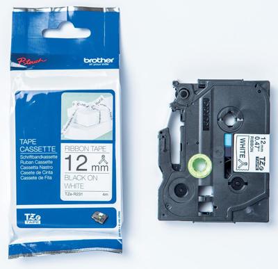 Gelamineerde Tape voor Labelmakers Brother TZE-R231 Zwart Zwart/Wit