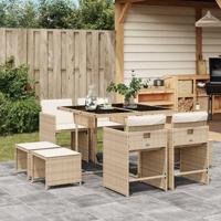 9-delige Tuinset met kussens poly rattan beige - thumbnail