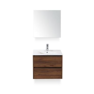 Dante Badmeubelset 60 cm - Walnoot - Keramische Wastafel Wit Enjoy - met Spiegelkast