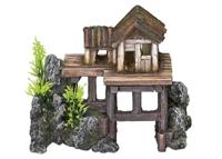 Nobby Houten huis met planten, aquariumornamenten, 15,5 x 8 x 12 cm - thumbnail