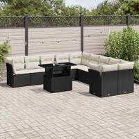 11-delige Loungeset met kussens poly rattan zwart - thumbnail