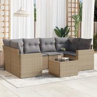 7-delige Loungeset met kussens poly rattan beige - thumbnail