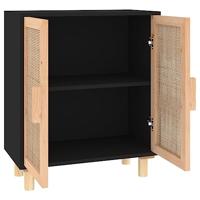 Dressoir 60x30x70 cm massief grenen hout en rattan zwart - thumbnail