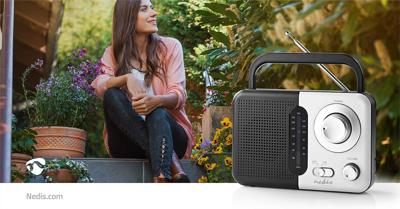 Nedis FM-Radio | Draagbaar Model | FM | Batterij Gevoed / Netvoeding | Analoog | 2.4 W | Zwart-Wit Scherm | Koptelefoonoutput Nedis FM-Radio | Draagbaar Model | FM | Batterij Gevoed / Netvoeding | Analoog | 2.4 W | Zwart-Wit Scherm | Koptelefoonoutput