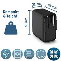 Ansmann USB Reis Oplader 30W + Verwisselbare Stekkers Zwart - thumbnail