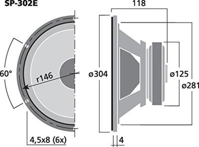 MONACOR SP-302E Hi-Fi bas-midrange driver, compacte basluidspreker in tweerichtingsconstructie, ideaal voor installatie in een vloer- of standbox, in zwart, 304 mm