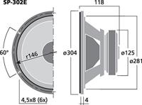 MONACOR SP-302E Hi-Fi bas-midrange driver, compacte basluidspreker in tweerichtingsconstructie, ideaal voor installatie in een vloer- of standbox, in zwart, 304 mm - thumbnail