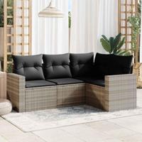 4-delige Loungeset met kussens poly rattan lichtgrijs - thumbnail