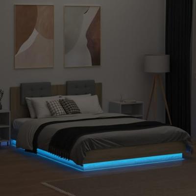 Bedframe met hoofdbord en LED sonoma eikenkleurig 120x200 cm