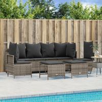 5-delige Loungeset met kussens poly rattan grijs - thumbnail