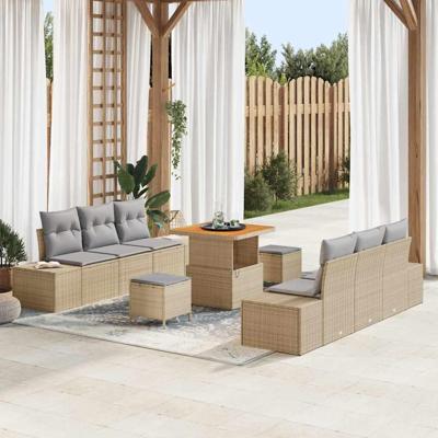 Tuinbankenset met kussen 9 pcs Beige poly rattan