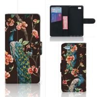 Huawei Ascend P8 Lite | Telefoonhoesje | Met pasjeshouder | Pauw met Bloemen - thumbnail