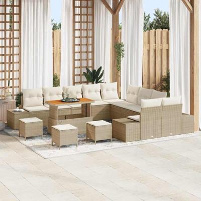 Tuinbankenset met kussen 14 pcs Beige poly rattan