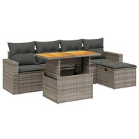 6-delige Loungeset met kussens poly rattan acacia grijs - thumbnail