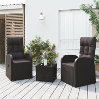 3-delige Loungeset poly rattan en staal zwart - thumbnail