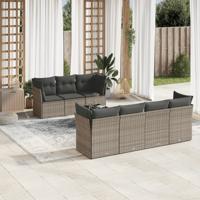 8-delige Loungeset met kussens poly rattan grijs - thumbnail