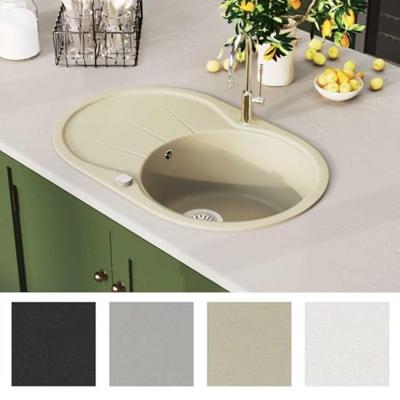 VidaXL Gootsteen enkele bak ovaal graniet beige