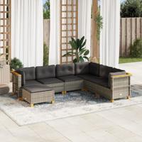 7-delige Loungeset met kussens poly rattan grijs - thumbnail