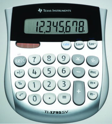 Texas Instruments TI-1795 SV Zakrekenmachine Zilver Aantal displayposities: 8 werkt op zonne-energie, werkt op batterijen (b x h x d) 118 x 10 x 138 mm