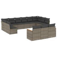 14-delige Loungeset met kussens poly rattan grijs - thumbnail
