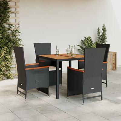 5-delige Tuinset met kussens poly rattan zwart