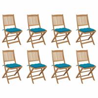 Tuinstoelen 8 st inklapbaar met kussens massief acaciahout - thumbnail