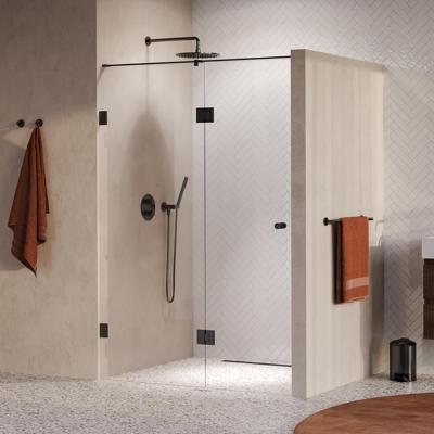 BRAUER Void Carving nisdeur 2-delig helder glas 130x200 omkeerbaar met draaideur 60 aan glas incl. glascoating PVD gunmetal geborsteld BRAUER Void Carving nisdeur 2-delig helder glas 130x200 omkeerbaar met draaideur 60 aan glas incl. glascoating PVD gunmetal geborsteld