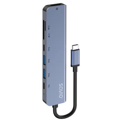 Savio AK-82 interface hub USB Type-C 5000 Mbit/s Zwart