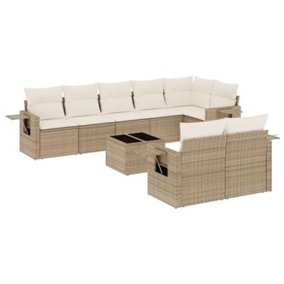9-delige Loungeset met kussens poly rattan beige