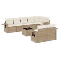 9-delige Loungeset met kussens poly rattan beige - thumbnail